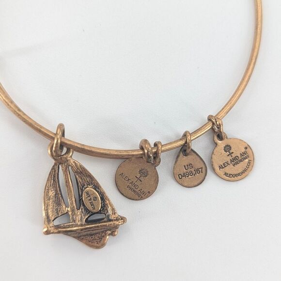 Alex & Ani Bronze Sailboat Charm Gold Stacking Bangle Bracelet - Picture 5 of 7